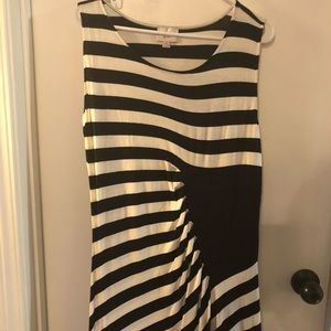 Cream and Black maxi gathered on left side